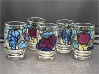 Vtg Libbey Fruit Stained Glass Drinking Glasses