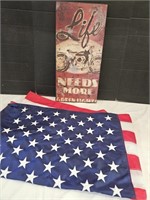 3' x 5' American Flag & Motorcycle Sign