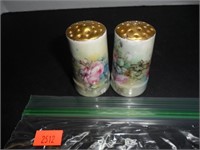 Green & Gold with floral design Salt and Pepper