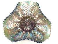 Fenton Peacock Tail Irridescent Candy Dish 5.5"D