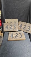 5 wood Plaques with # 423 on them