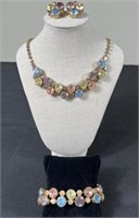 Multi-Colored Necklace, Bracelet & Clip Earrings