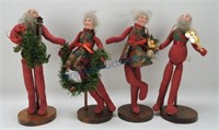 Overly Raker lot of 4 Christmas dolls on stands