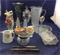 Blue Carnival Vase & English Fenton & Glassware