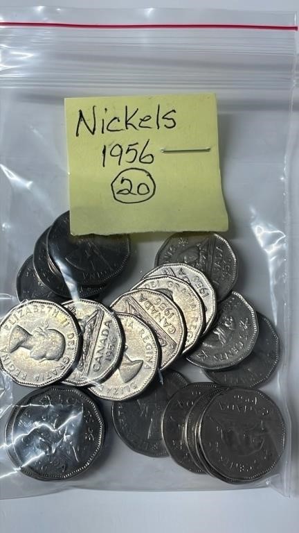 20 1956 Canadian Nickels