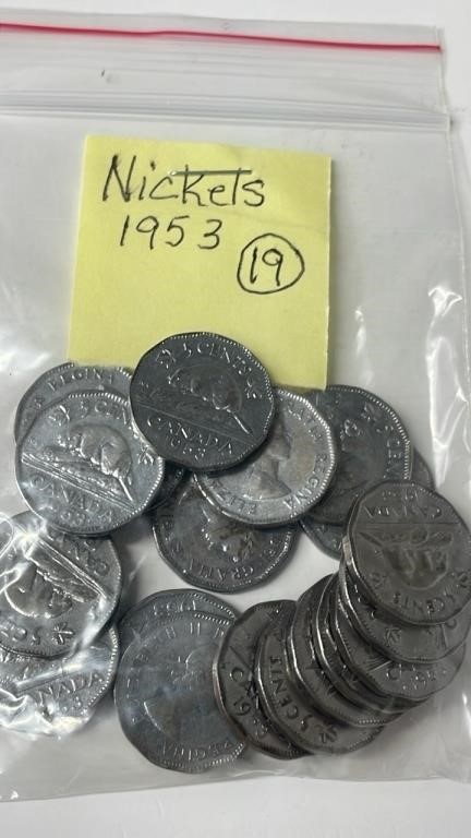 19 1953 Canadian Nickels