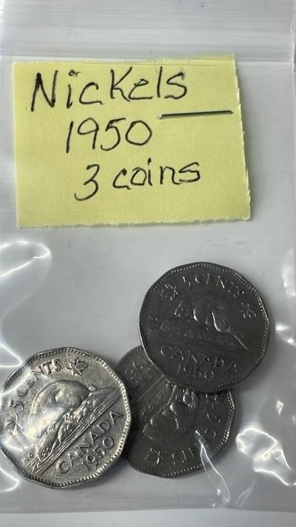 3 1950 Canadian Nickels