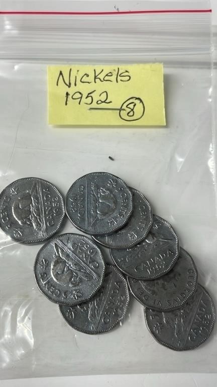 8 1952 Canadian Nickels