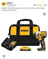 DEWALT 20V MAX Impact Driver, 1/4 Inch, Battery