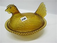 Amber Glass Hen on Nest