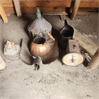 Vintage Copper Kettle, Funnel, Scale, Kerosene