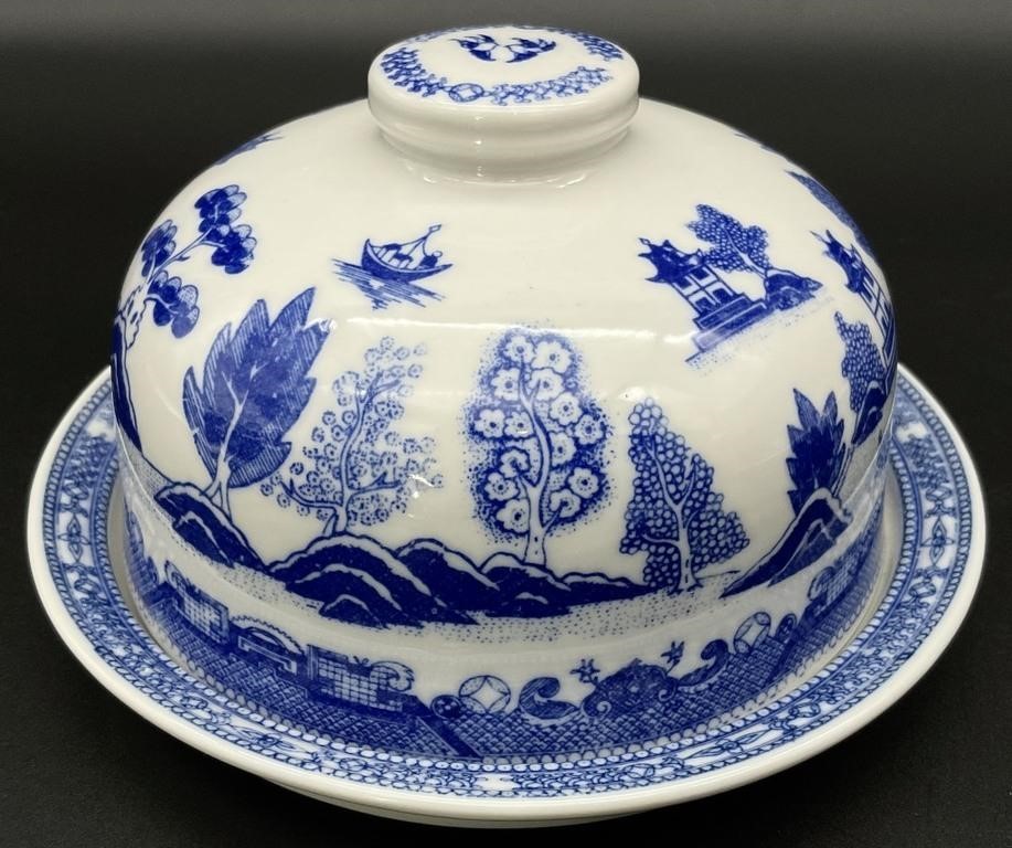 Blue and White Chinoiserie Butter Dish