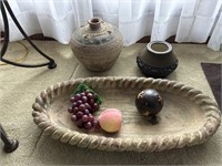 Pottery and fake fruit and pottery ball