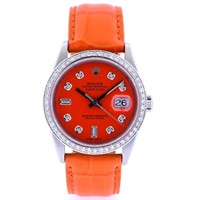 36MM Rolex Fire Orange Diamond DateJust Watch