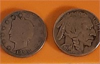 1900 V Nickel, 1938 Indian Nickel