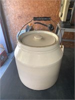 PRIMITIVE CROCK WITH LID SEE PIC FOR CONDITION