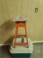 Metal stool with wood seat. 26x12x10