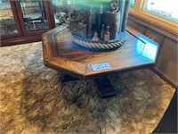 Octagonal Oak Pedestal Side Table