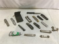 Assort multi tools, bottle openers, pocket knives