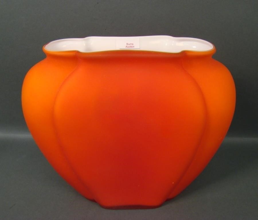Fenton Orange Satin Cased #2200 Fan Vase.