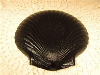 Antique Black Glass Shell Dish 8" Diam