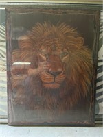Wooden lion picture 26 x 20 inches.