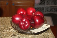 GLASS FOOTED DISH W/DECORATIVE APPLES