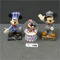 (3) Disney Mickey Mouse Figures, Snow Globe