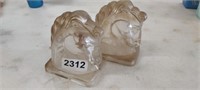 PAIR OF VINTAGE FEDERAL GLASS HORSEHEAD BOOKENDS