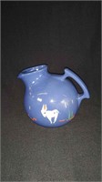 Vintage Blue Ball Pitcher with Painted Donkey