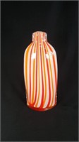 Orange Red and White Stripe Blown Glass Vase