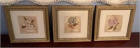 Lot of 3 Florals on Cracked Linen Framed Artwork