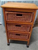 Wicker Storage Cart on Wheels, solid top.