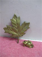 Brass Frog & Hanging Maple Leaf