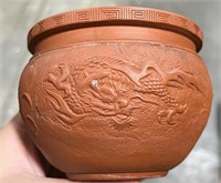 Antique Japanese Redware Dragon Plant Pot