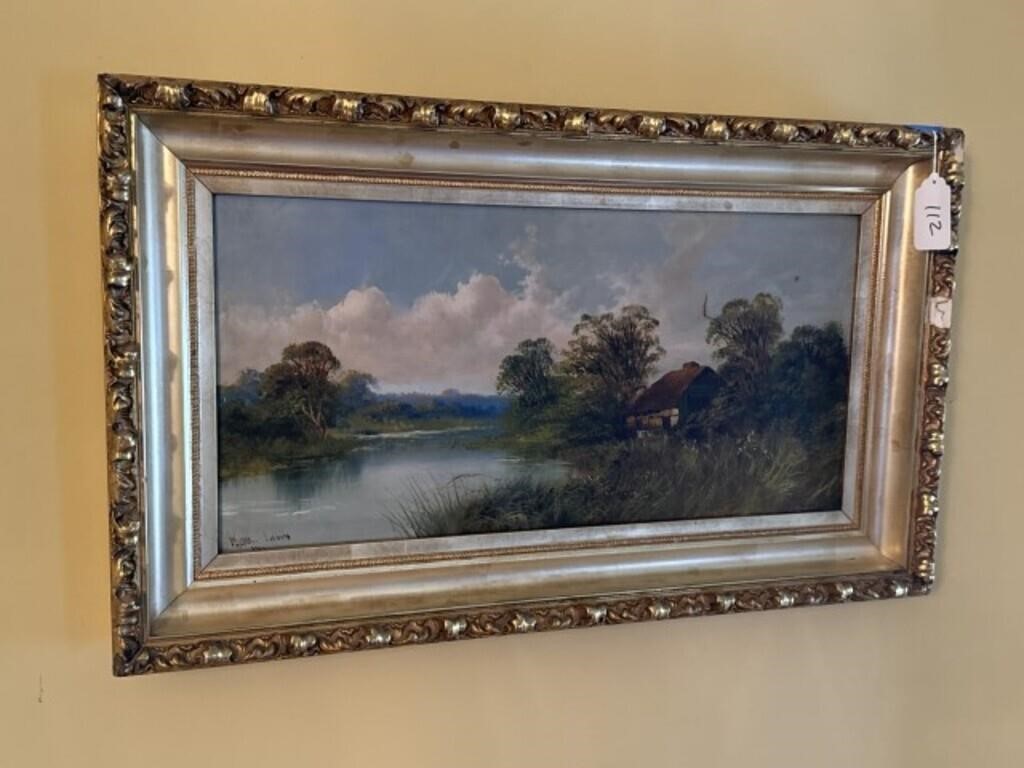 Artist Signed Scenic Oil in Ornate Frame 30" X 17"