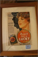 LUCKY STRIKE ADVERTISING WITH CRACKED GLASS 13" X
