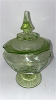 Green Vaseline glass candy lidded dish