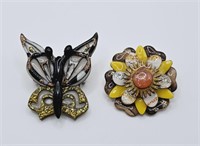 Vintage Pins by Lucinda Butterfly and Flower