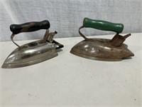 2 Metal Electric Irons, Wood Handles, No Cords