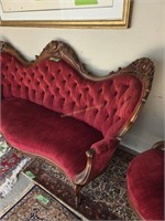 Victorian Sofa Ornate Carve Back Red Velvet