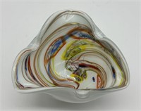 Blown Glass Tricorn Color Streak Bowl