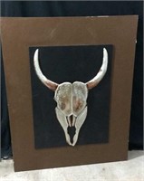 Large 2-D Steer Skull Art on Canvas K15D