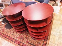 Pair of round compartmentalized stands on a