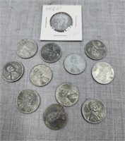 12-1940's Steel wheat pennies