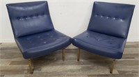 Pair of mid century modern leather and brass