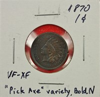 1870 Indian Cent XF "Pick Axe" Variety