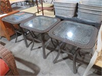(3X) WOVEN PATIO TABLES WITH GLASS INSERT TOPS