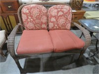 PATIO WICKER PADDED LOVE SEAT WITH ARMS