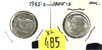 x2- 1955-S Roosevelt dimes -x2 dimes - Sold by